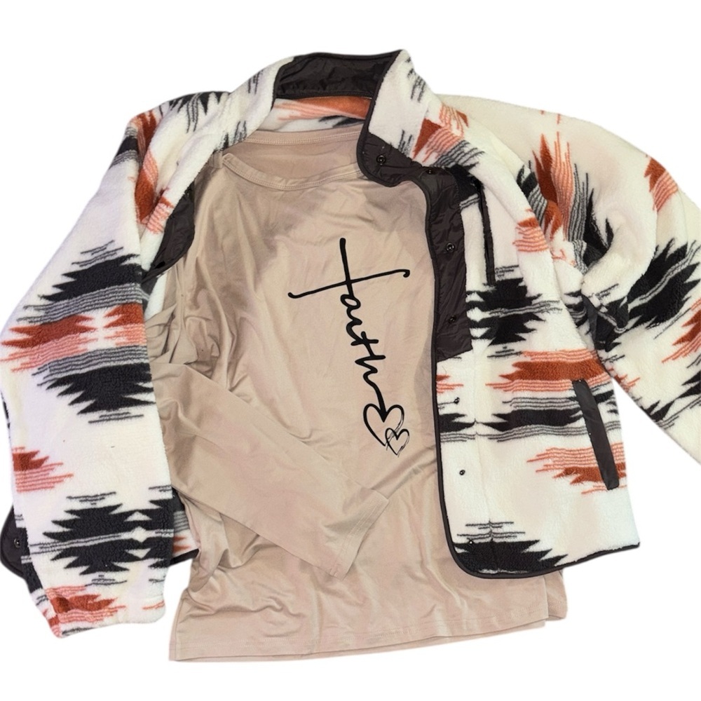Tan Faith Graphic Long Sleeve Tee Women's Extra Large - Picture 3 of 6